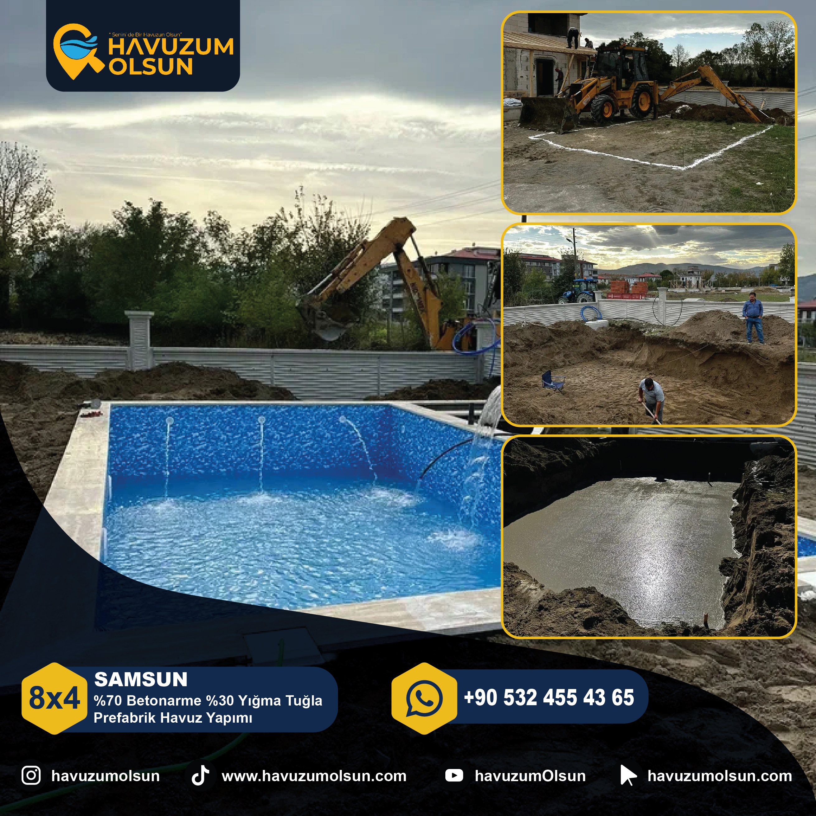 SAMSUN - 8X4 - %70 Betonarme %30 Yığma Tuğla Prefabrik Havuz Yapımı