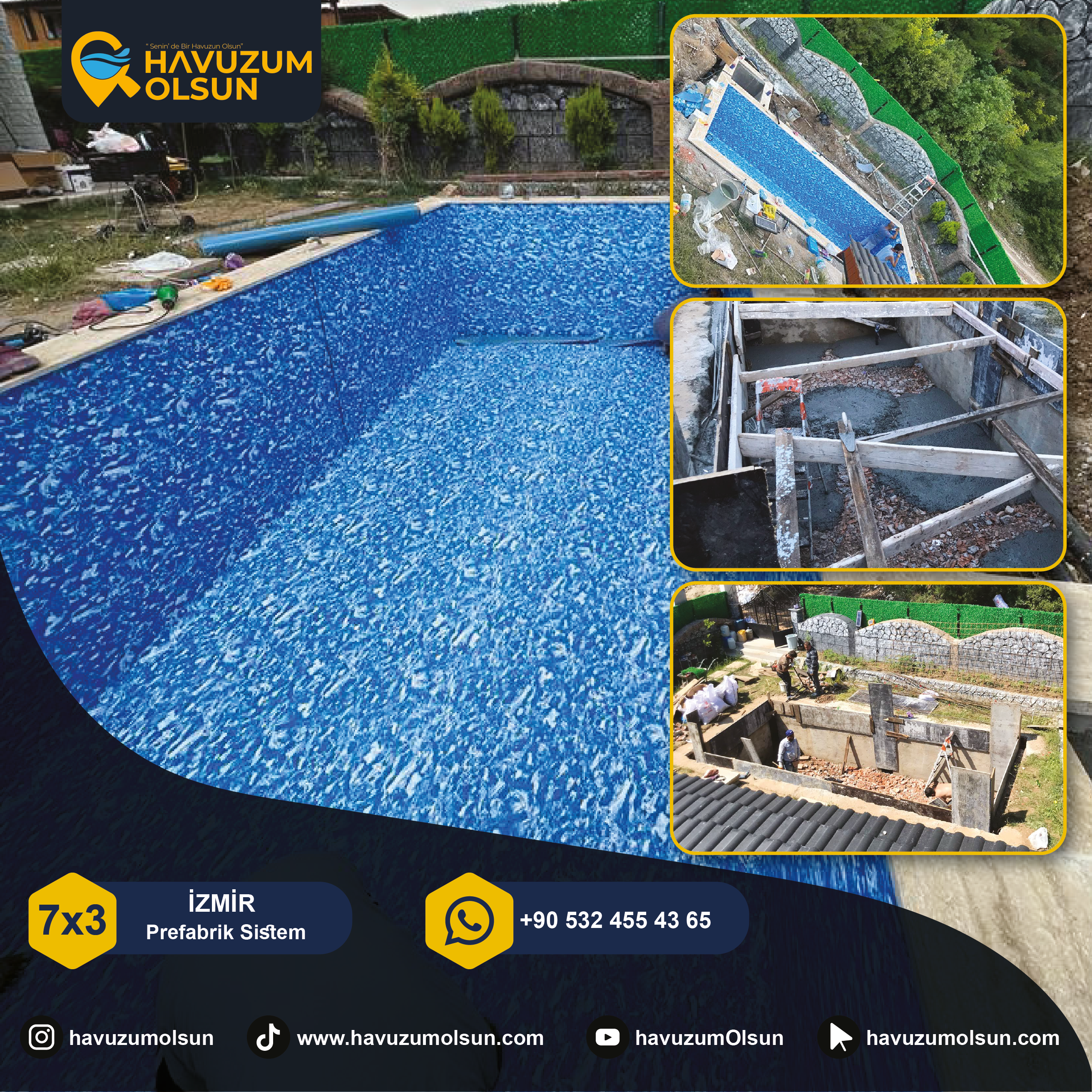 İZMİR - 7X3 - %70 Betonarme %30 Yığma Tuğla Prefabrik Havuz Yapımı