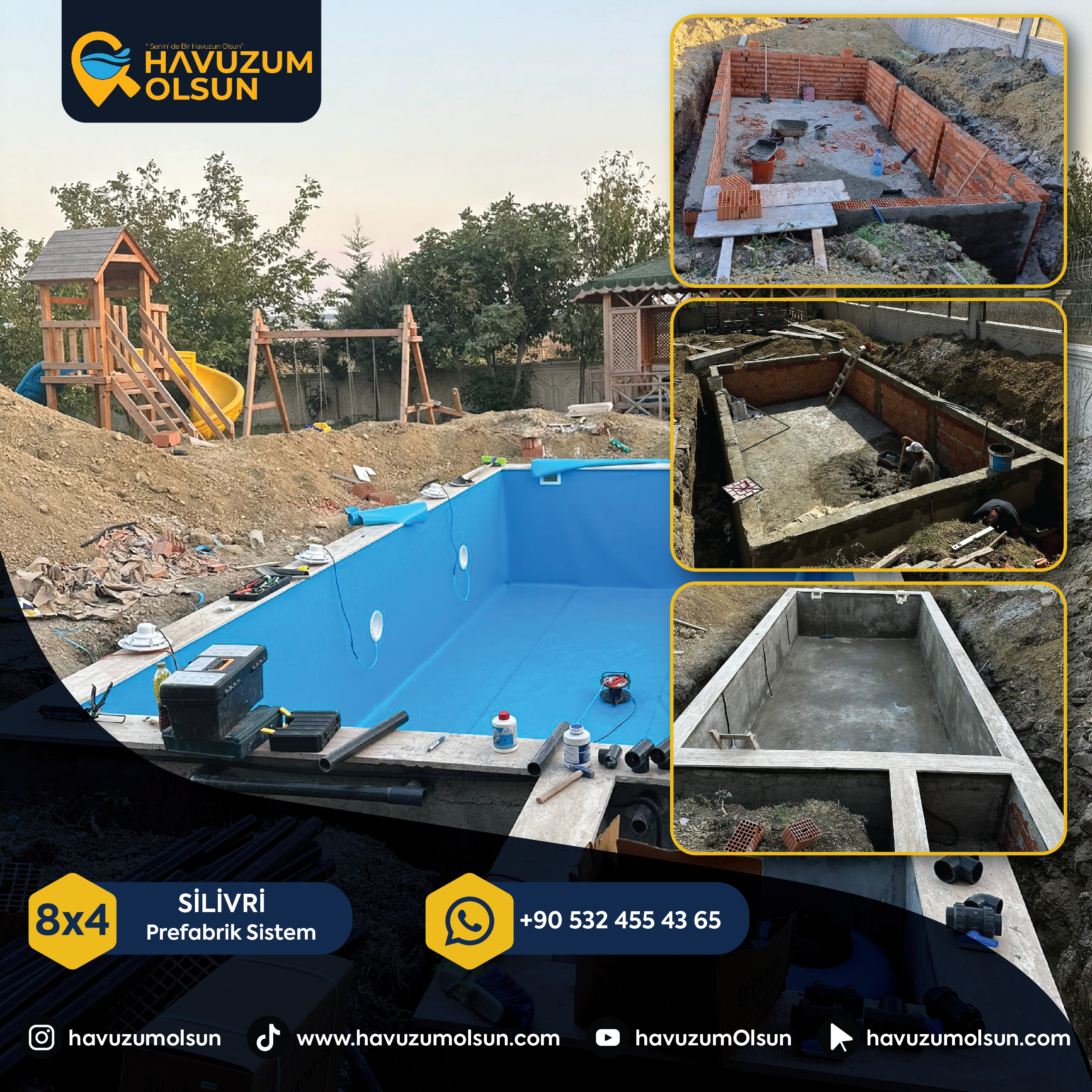 SİLİVRİ  - 8X4 - %70 Betonarme %30 Yığma Tuğla Prefabrik Havuz Yapımı