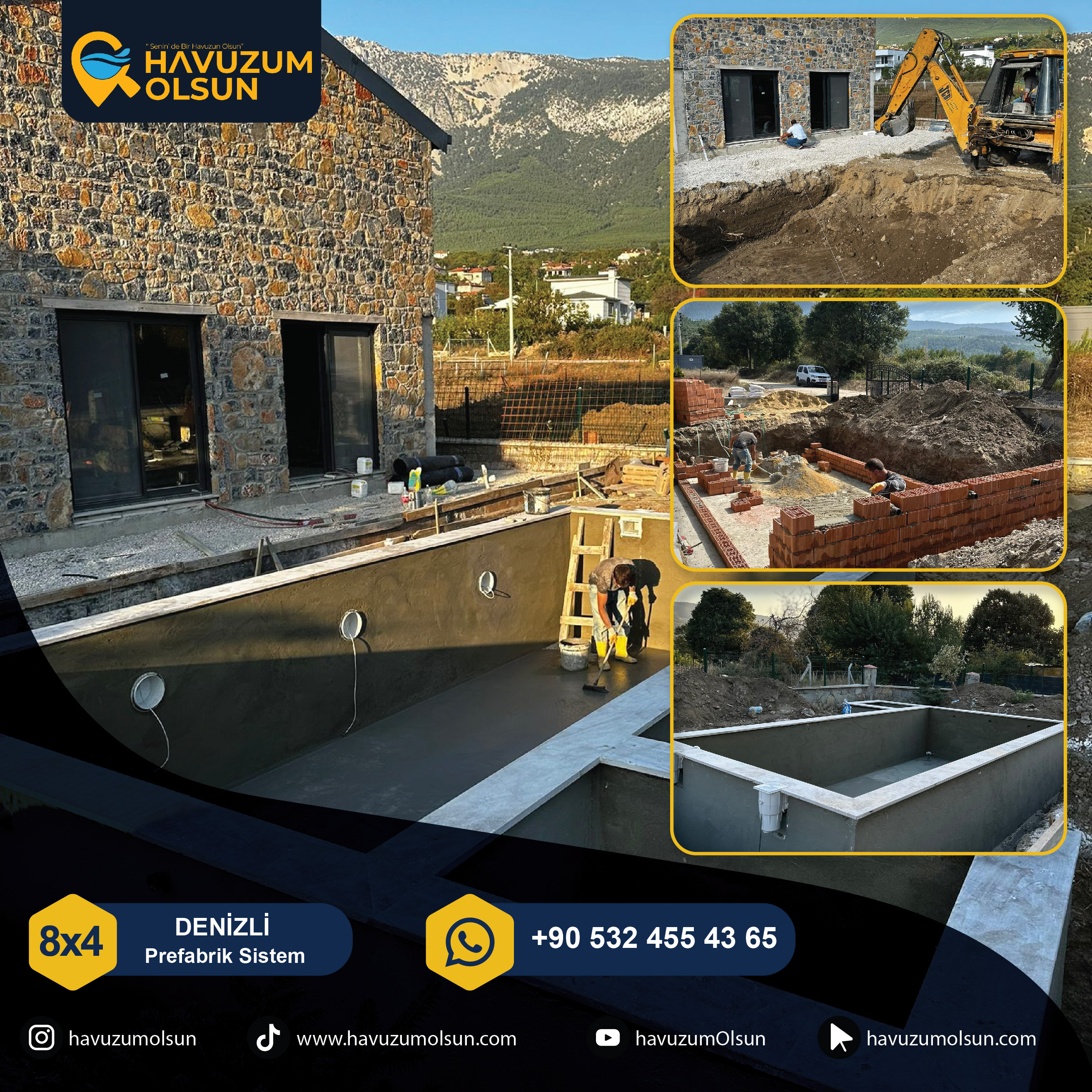 DENİZLİ - 8X4 - %70 Betonarme %30 Yığma Tuğla Prefabrik Havuz Yapımı