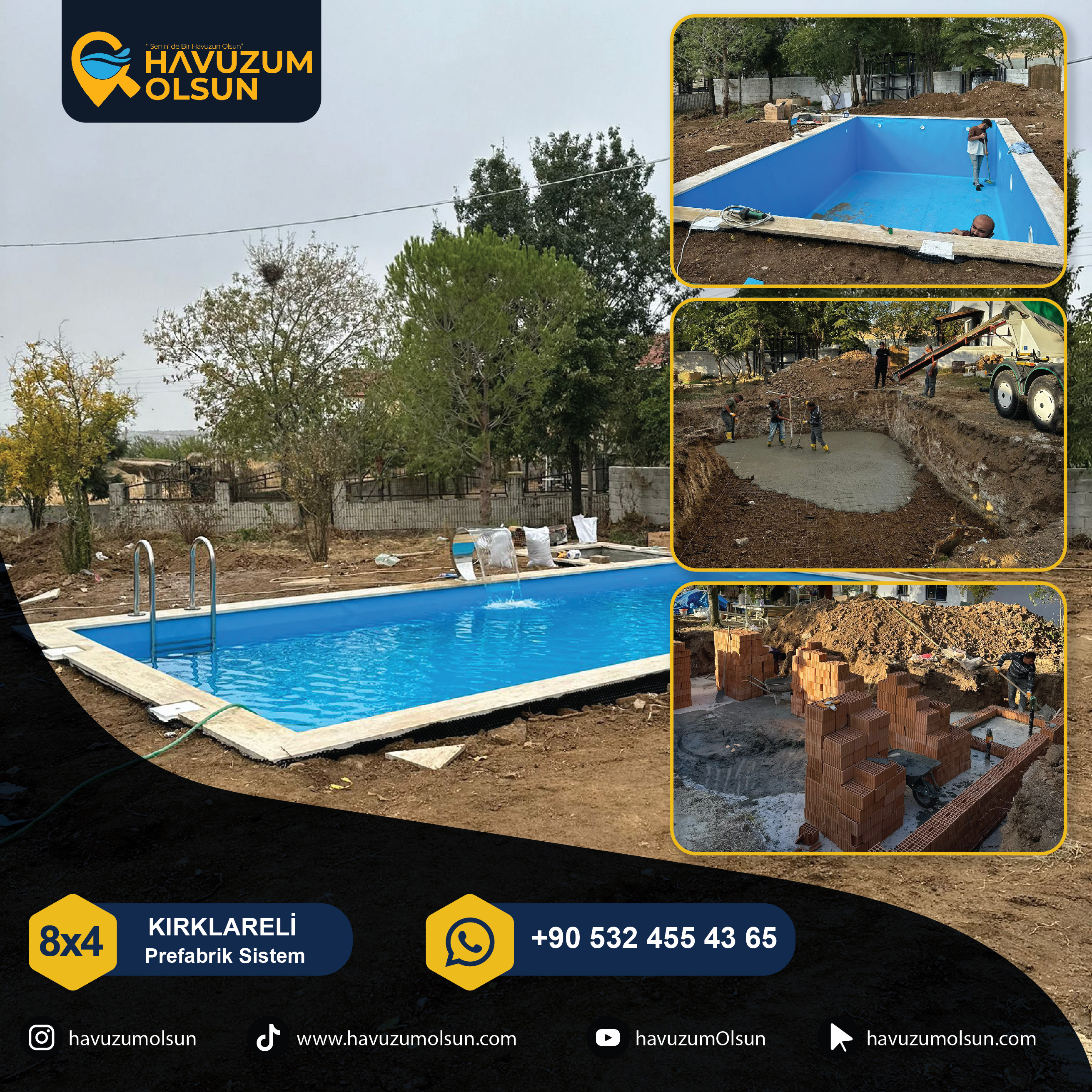 KIRKLARELİ - 8X4 -  %70 Betonarme %30 Yığma Tuğla Prefabrik Havuz Yapımı